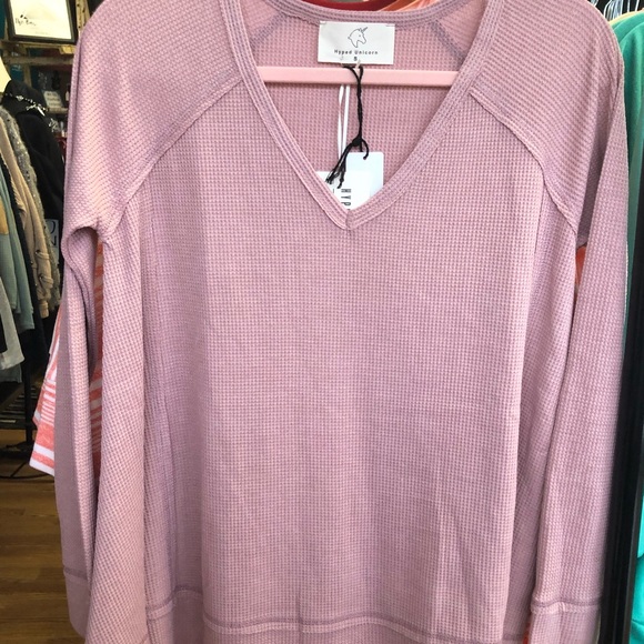 Blush Waffle Raw Edge Cut Slouchy Tunic Top! - Picture 6 of 15